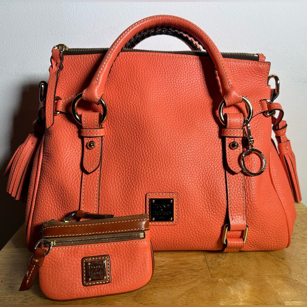 Dooney & Bourke Summer Tangerine 1975 Satchel Purse with Matching Wallet